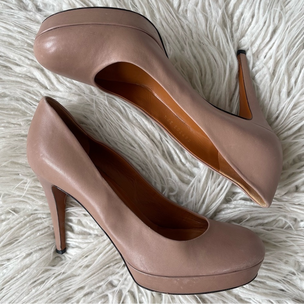 Gucci Betty Charlotte Dark Cipria Nude Leather Platform Pumps Heels Size 39.5